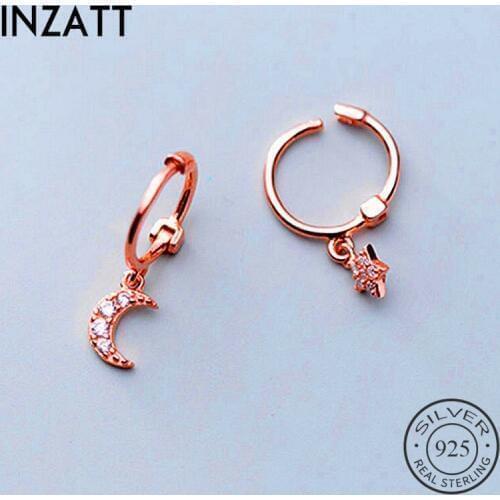 INZATT Real 925 Sterling Silve Zircon Moon star Hoop Earrings For Fashion Women Party Fine Jewelry Minimalist Cute Accessories