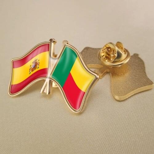 Spain and Benin Crossed Double Friendship Flags Lapel Pins Brooch Badges