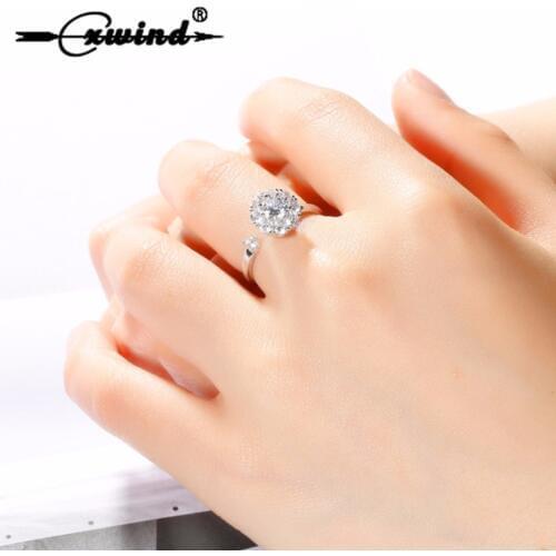 Cxwind Rotating Cute Flexible Sparkling Round Pink/White CZ Crystal Rings For Women Elegant Adjustable Ring Bague Jewelry