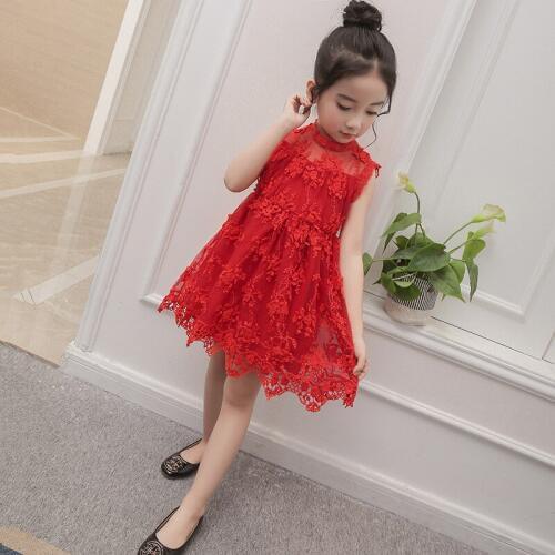 Girls dress summer 2019 new small and medium girls mesh princess dress children lace dress