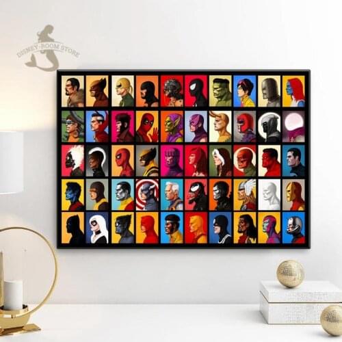 Marvel Avengers Canvas Wall Art Super Hero Head Characters Poster Canvas Painting Cartoon Art Captain America Artwork Kids Gift