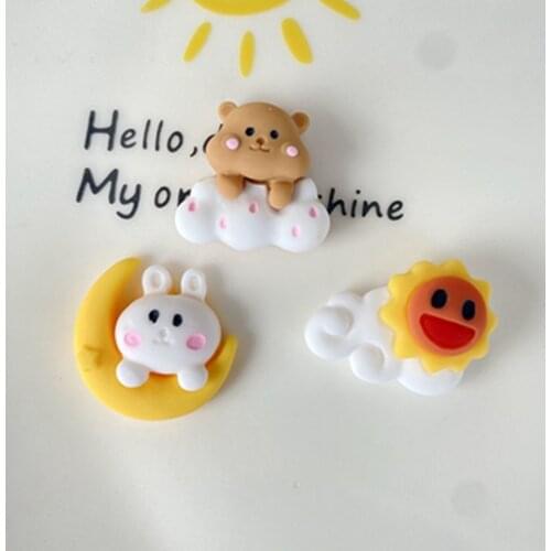 20Pcs Kawaii Cartoon Moon Rabbit Sun Cloud Bear Resin Charms Flatback Cabochons Scrapbook Craft DIY Jewelry Making Accessories