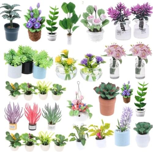 1:12 Miniature Doll House Furniture Dollhouse Mini Tree Potted For Green Plant In Pot Simulation Potted plants Home Decoration