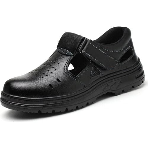 Mens fashion steel toe covers work safety shoes soft leather summer safe sandals worker tooling shoe security boots protection