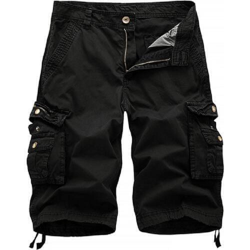 Plus Size Fashion Summer Casual Mens Solid Color Clothing Multi-Pockets Casual Loose Cargo Shorts Loose Work Male Fifth Pants