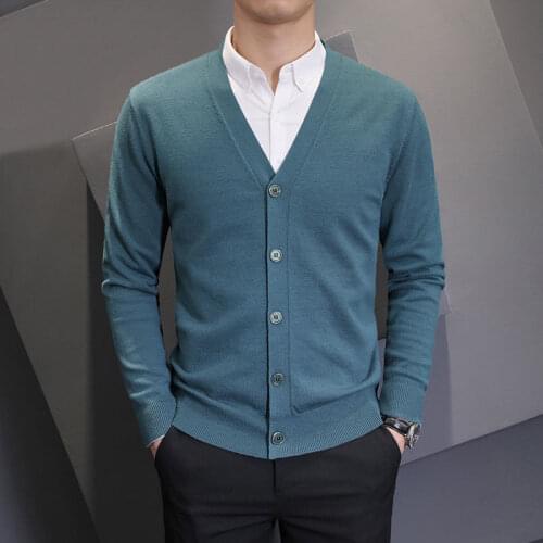 Men 2021 Autumn Winter Fashion V-neck Cardigan Jackets Male Solid Color Sweater Coats Mens Business Casual Knit Overcoats O163