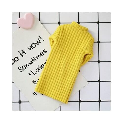 BJD doll dress works well with 1/6 stylish cool bottom trim knit sweater with a turtleneck top and a pink yellow and green top