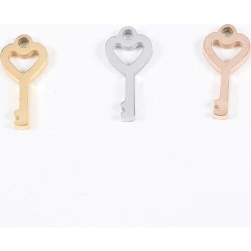 Hollow Heart Key 6.3*13.3mm Charms Stainless Steel Mirror Polished Charms Connector Wholesale Bracelet Pendants 20pcs/lot
