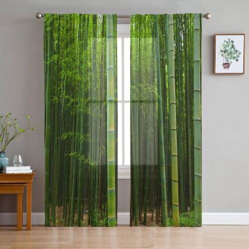 Bamboo Forest Green Sheer Curtains for Living Room Bedroom Kitchen Tulle for Windows Voile Yarn Curtains for Bedroom