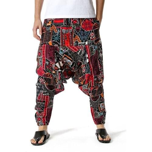 Vintage Floral Print Cotton Baggy Boho Yoga Harem Pants Men Streetwear Joggers Sweatpants Casual Trousers Jogging Pants Male 3XL