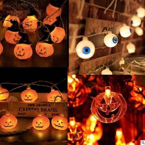 1.5m LED Halloween Pumpkin Spider Bat Skull String Lights Lamp DIY Hanging Horror Halloween Decoration For Home Party Supplies