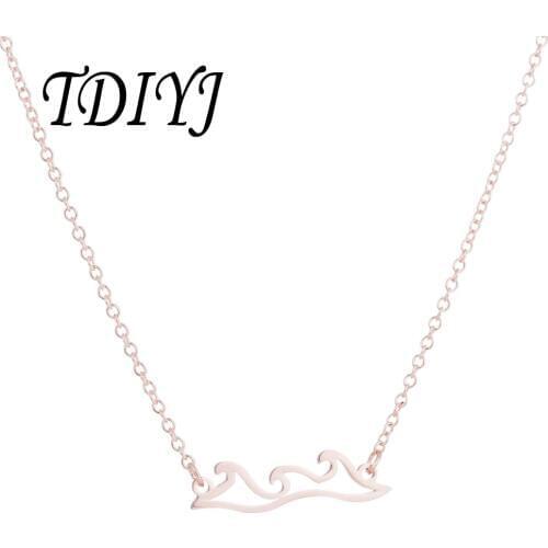 TDIYJ Stainless Steel 45cm Chain Necklace with Sea Wave Pendant Necklace for Women Summer Beach Surfer Jewelry