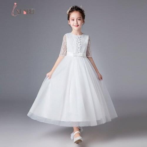 BABYONLINE Floor Length Princess Tulle Flower Girl Dresses 2020 Lace Girls Pageant Dresses First Communion Dresses Party Gown
