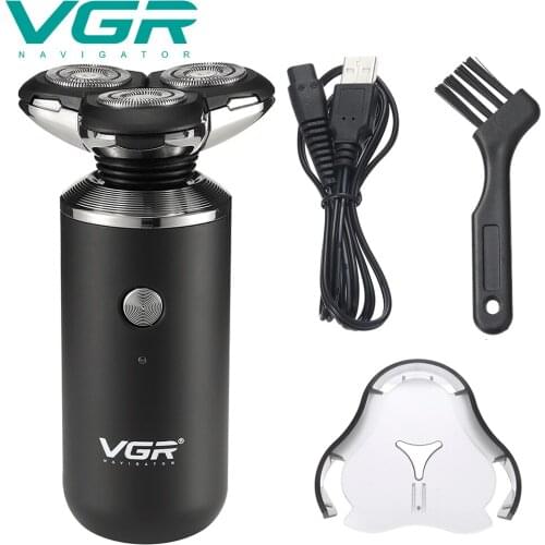 VGR Electric Shver Mens Three-head Razor 3D Floating Rotary Razors USB Rechargeable Waterproof Cordless Beard Wet Dry Trimmer