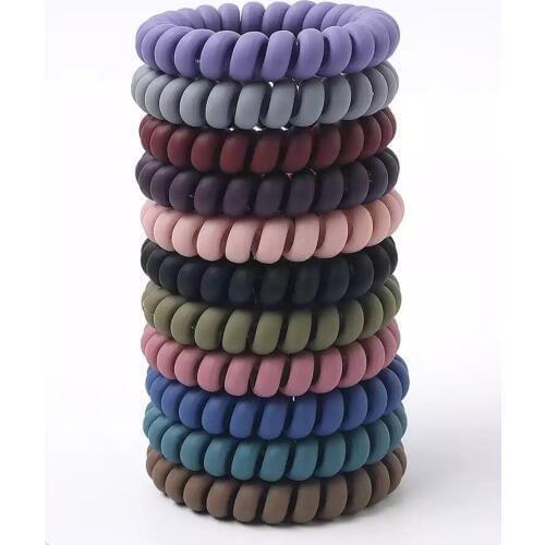 5Pcs/Pack Women Top Fashion Frosted Colored Elastic Hair Bands Spiral Shape Headwear Accessories Telephone Wire Line Rubber Band