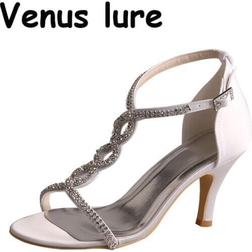 23 Colors Women Shoes Sandals Crystal 7.5CM Medium Heel White Color