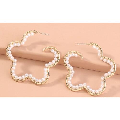 Hand-woven Exaggerated Elegant Flower Pearl Earring for Women 2021 Trendy Jewelry Accessories Boucle Oreille Femme Wholesale