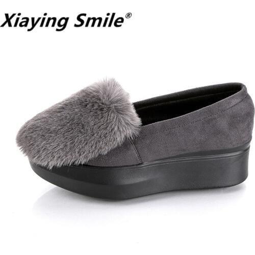 Xiaying Smile Women Pumps Shoes Ladies Fashion Casual Cotton Fabric Shoes Spring/Autumn Flock Faux Fur Pumps pard print Shoes