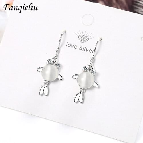 Fanqieliu 925 Sterling Silver Drop Earrings Woman Retro Jewelry Wedding Cute Fish Opal Crystal Hook Earrings For Women FQL20294