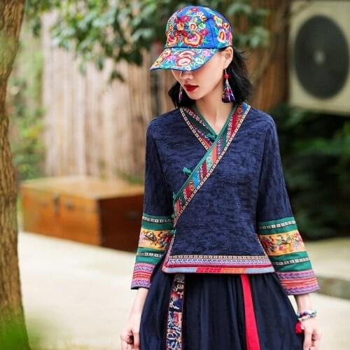 Women Fashion Vintage Cheongsam Tops Coat Traditional Chinese Style Elegant Qipao Robe Gown Shirt Blouse Oriental Clothing 30935