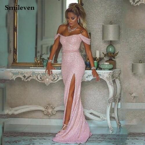 Smileven Sexy Mermaid Evening Dress Sequin Off The Shoulder Formal Dress Party Gown robe de soiree Side Split Mermaid Prom Gowns
