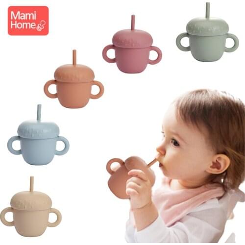 1PC Kids Cup Baby Feeding Water Cup Mushroom Design Straw Drinking Cup Food Grade Silicone Cup Bpa Free Childrens Water Bottle