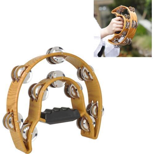 1pcs Mini Wooden Kids Double-layer Tambourine Percussion Learning Toy Instrument Drum bell with Wooden Handle