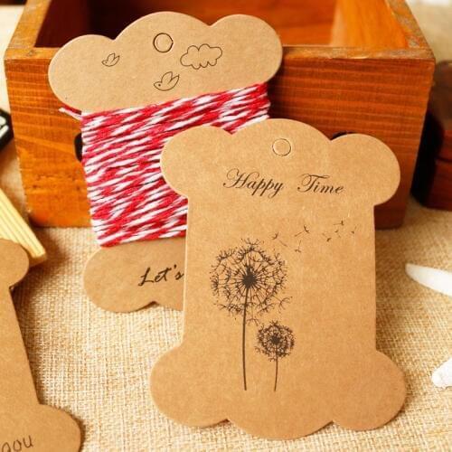 50pcs Kraft Paper Gift Tags Dandelion Retro Thicken Cardboard Handmade Kraft Bobbine Spool Party Paper Cards Wedding Decoration