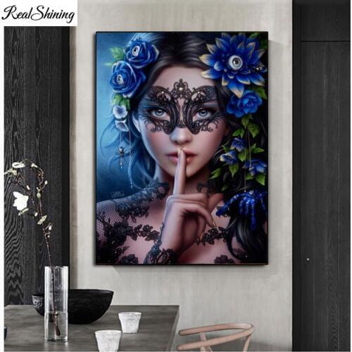 New blue Flower woman 5d round drill embroidery Diy diamond painting Full square diamant painting mosaic stitch cross F279