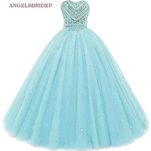 ANGELSBRIDEP Sweetheart Quinceanera Dresses Luxury Crystals Beaded Vestidos De 15 Anos Abendkleider Princess Party Gowns Hot