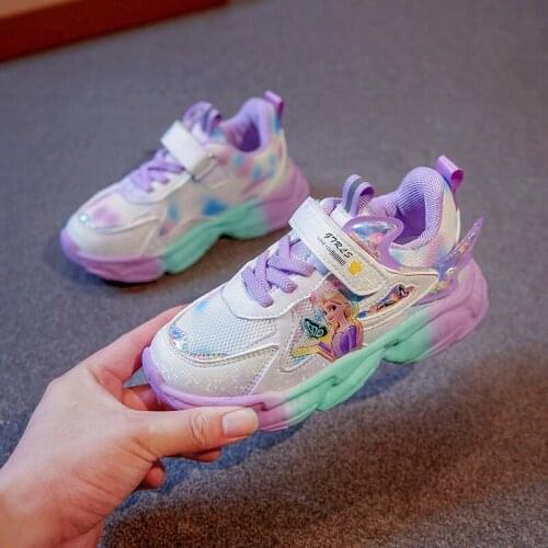 Disney Cartoon Children Frozen Aisha Princess Girls Non-slip Soft-soled Casual Shoes Student Running Sneakers