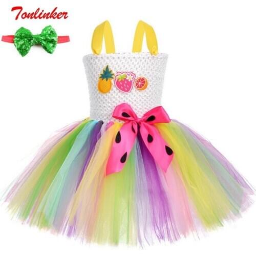 Halloween girl Rainbow Pageant Costume Sweet Tutu Dress Children Kids Tropical Fruit Jungle Party Christmas Dresses Headband