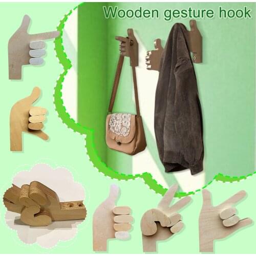 Creative Wooden Gesture Hook Decoration Household Storage Rack Key Clothes Coat Hook Chain Kitchen Sundries Wall Hook Ornaments