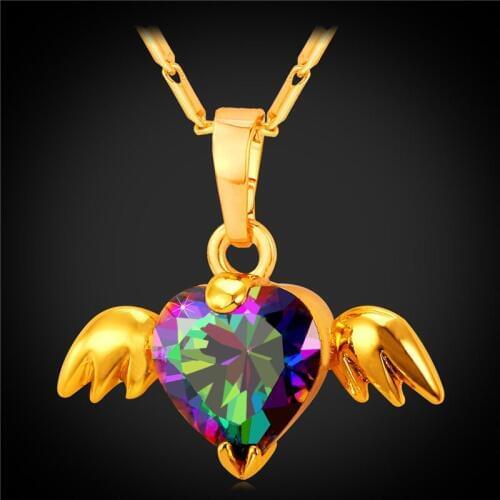 Wings Heart Cubic Zirconia Crystal Pendant Necklace Women Jewelry 2016 New Gold Color Pingente Collier P1934