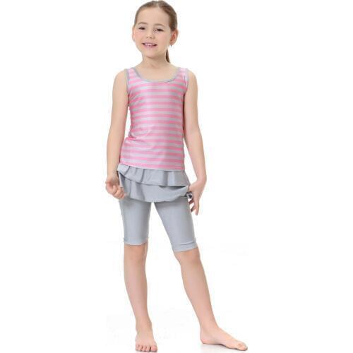 2 Piece Plus Size Swimwear Striped Swimsuit Separate Female Burkini for Girl Muslim Bathing Suit Sportswear modest swim suit kid