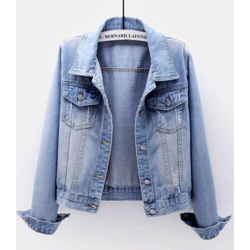 Spring Autumn Plus size Slim Denim Jacket Women Coat Korean Short Long sleeve Jeans Jacket Female Vintage Washed Blue Outerwear