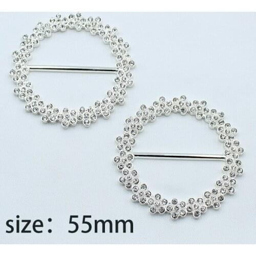 New 1pcs 55mm alloy round flower shiny rhinestone ribbon belt creative clothing decoration buckle DIY jewelry accessories