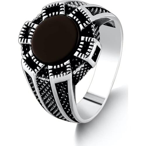 Silver Men Black Round Onyx Gemstone Ring Top Quality Fashionable Solid 925 Sterling Silver