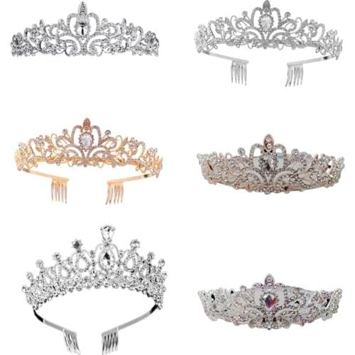 N7MF Crystal Crown Tiara with Comb Headband for Women Girls Wedding Birthday Party Princess Vintage Bridal Hair Accessories