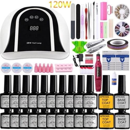 Manicure Set Nail Set Soak Off Nail Gel Polish Set Electric Nail Drill Machine Nail Kit 120W UV LED Nail Lamp Dryer Nail Tools