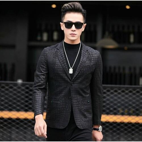 2020 New Spring Sheepskin Leather Jacket Crocodile Pattern Genuine Leather Mens Leather Blazers Mens Suit Coat