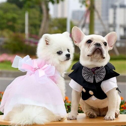 OIMG Couple Dog Clothes French Bulldog Gentleman Suit Pet Brides Wedding Dress Small Dog Princess Dress For Pomeranian Yorkies