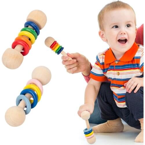 Rainbow Rattle Toys Colorful Wooden Rattles Newborn Early Educational Toy Baby Sense Training Wooden Bell for Children Gift 0-3Y