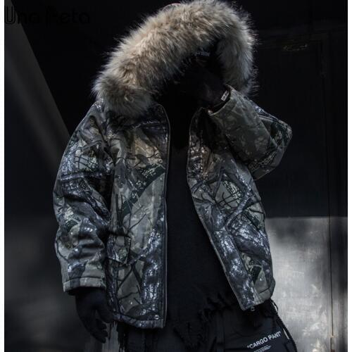 Una Reta Clearance Winter Parka Men Hip hop Camouflage Jacket Coat Men Casual Streetwear Large fur collar Hooded parkas