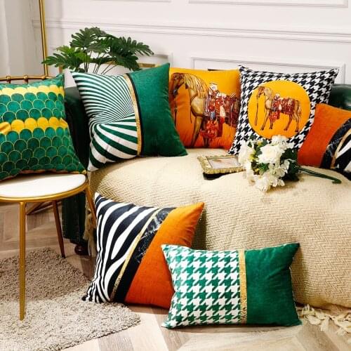 Horse Printed Soft Waist Pillowcases Orange Green Grid Cushion Covers Zebra Pattern Pillow Cases Home Party Decor
