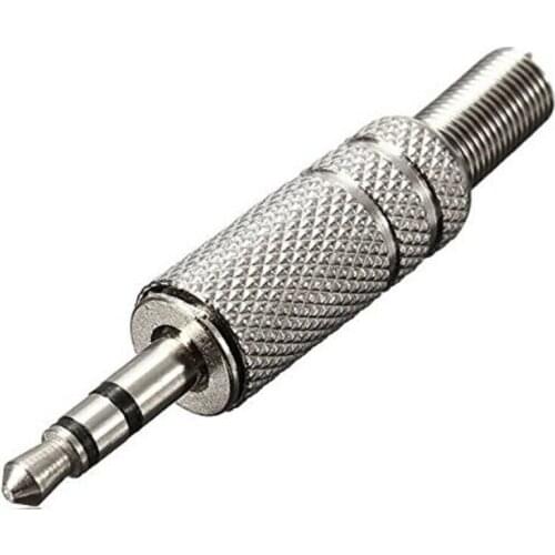 3.5mm 3 Pole Audio Jack TRS Male Metallic Silver Connector Plug Stereo Headphone