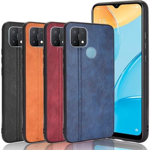 For OPPO A15 Case Luxury Calfskin PU Leather lines Hard Back Cover Shockproof Case For Oppo A15S A15 S OppoA15 Phone Case