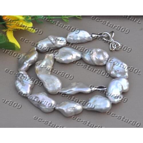 Z11408 17"~33" 28mm Baroque Gray Reborn Keshi Pearl Necklace