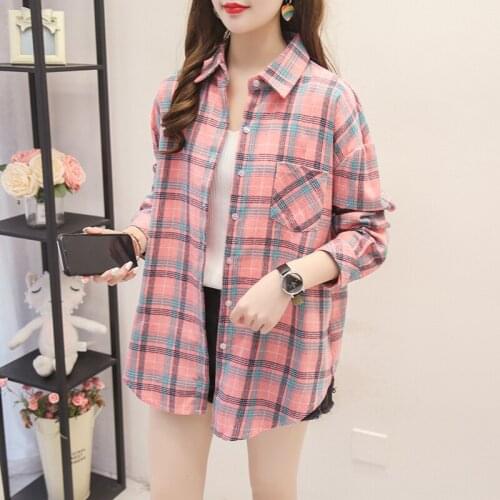 2021 Korean Autumn Spring Women Tops and Blouse Female Plaid Casual Long Sleeves Loose Plus Size 3XL Vintage Shirt Woman Clothes