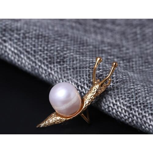 925 Sterling Silver Brooches for Women Pearl Snail Animal Pearl Rose Gold Color Lapel Pins Men Suit Accessories Fashion Jewelry